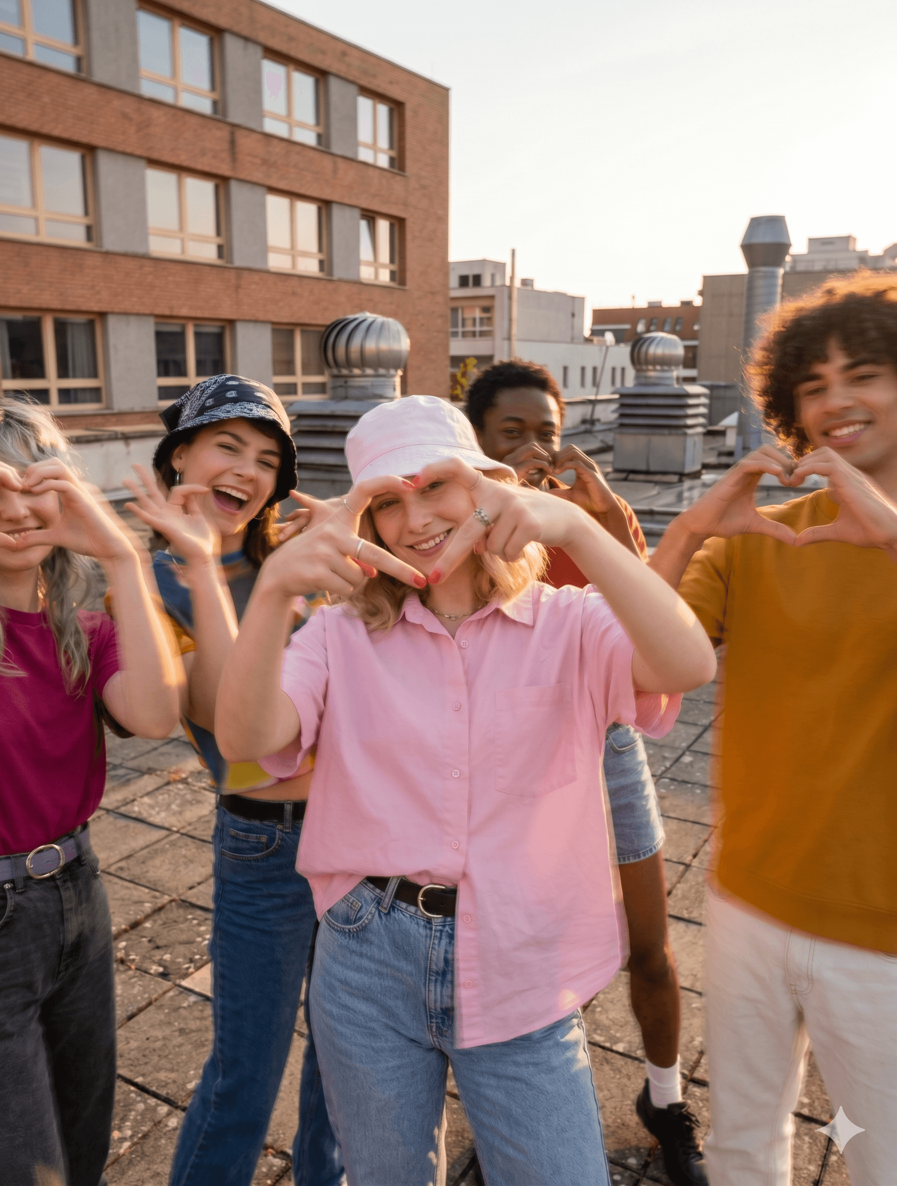 Young people making heart signs