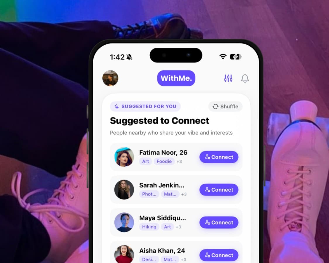 Find More Friends Nearby on WithMe UI